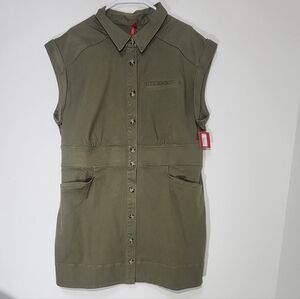 SPANX Sleeveless Utility Shirt Dress Stretch Olive Green Size 2X